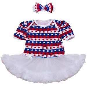 American Flag Stars Tulle Baby Romper Dress & Headband 2pcs